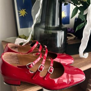 Women’s Ariana Red Patent Triple-Strap Mary Jane Flats
